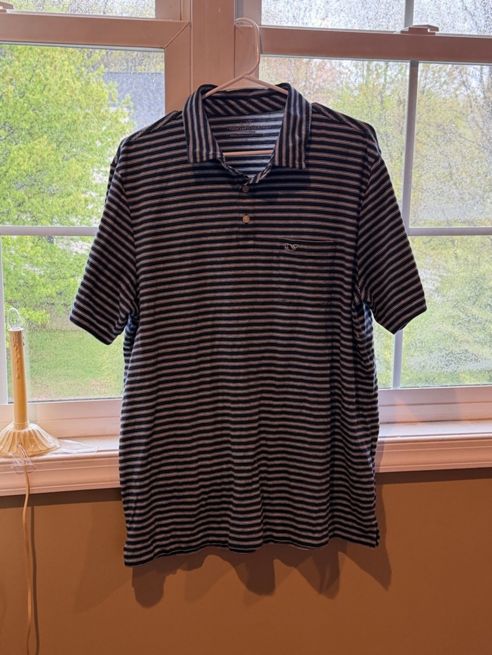 Vineyard Vines Navy and Gray Striped Polo
